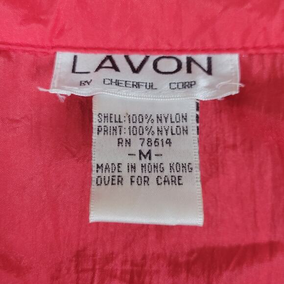 Lavon Jacket Nylon Windbreaker Pink Floral Vintage‎ Medium w/ Shoulder Pads - Picture 3 of 13